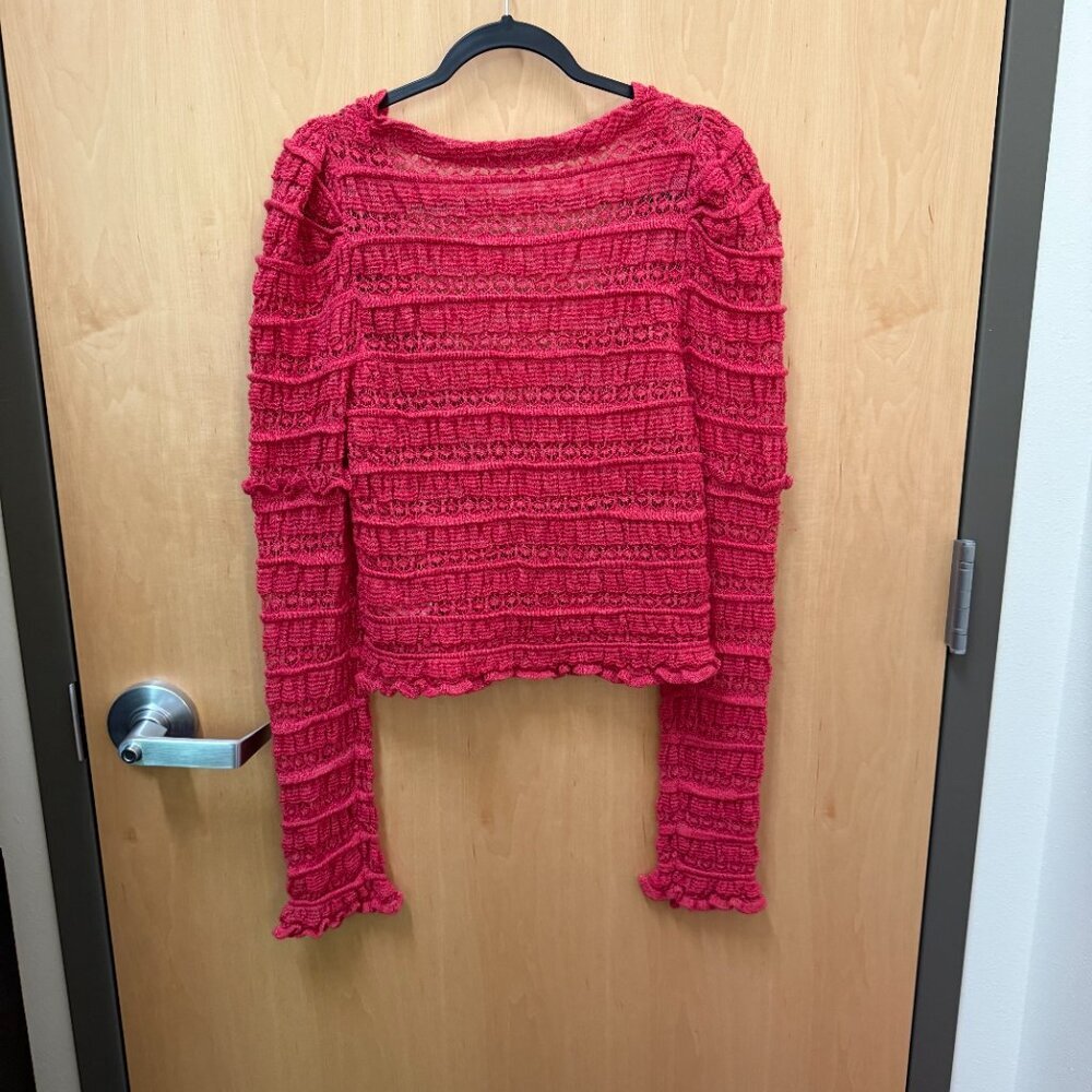 Free People pink crochet ruffle cardigan women's L - Picture 5 of 5